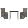 Zahradní jídelní souprava s polštářem 3 pcs Šedá Poly ratan 3379450
