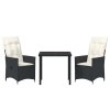 Zahradní jídelní souprava s polštářem 3 pcs Černá Poly ratan 3379534