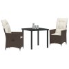 Zahradní jídelní souprava s polštářem 3 pcs Hnědá Poly ratan 3379541