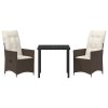 Zahradní jídelní souprava s polštářem 3 pcs Hnědá Poly ratan 3379541