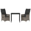 Zahradní jídelní souprava s polštářem 3 pcs Šedá Poly ratan 3379548