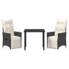 Zahradní jídelní souprava s polštářem 3 pcs Černá Poly ratan 3379562