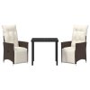 Zahradní jídelní souprava s polštářem 3 pcs Hnědá Poly ratan 3379569
