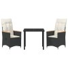 Zahradní jídelní souprava s polštářem 3 pcs Černá Poly ratan 3379604