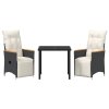 Zahradní jídelní souprava s polštářem 3 pcs Černá Poly ratan 3379611