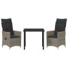 Zahradní jídelní souprava s polštářem 3 pcs Šedá Poly ratan 3379618