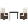 Zahradní jídelní souprava s polštářem 3 pcs Hnědá Poly ratan 3379639