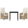 Zahradní jídelní souprava s polštářem 3 pcs Béžová Poly ratan 3379653