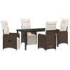 Zahradní jídelní souprava s polštářem 5 pcs Hnědá Poly ratan 3379670