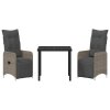 Zahradní jídelní souprava s polštářem 3 pcs Šedá Poly ratan 3379674