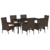 Zahradní jídelní souprava s polštářem 7 pcs Hnědá Poly ratan 3379783