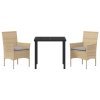 Zahradní jídelní souprava s polštářem 3 pcs Béžová Poly ratan 3379793
