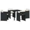 Zahradní jídelní souprava s polštářem 5 pcs Černá Poly ratan 3379972