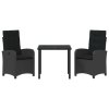 Zahradní jídelní souprava 3 pcs Černá polyratan 3380260