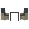 Zahradní jídelní souprava s polštářem 3 pcs Šedá polyratan 3380274