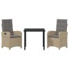 Zahradní jídelní souprava s polštářem 3 pcs Béžová polyratan 3380288