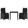 Zahradní jídelní souprava 3 pcs Černá polyratan 3380421