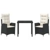 Zahradní jídelní souprava s polštářem 3 pcs Černá polyratan 3380477