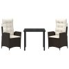 Zahradní jídelní souprava s polštářem 3 pcs Hnědá polyratan 3380491
