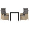 Zahradní jídelní souprava s polštářem 3 pcs Béžová polyratan 3380512