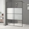 Sprchová zástěna walk-in černá 140x195 cm napůl mléčné ESG sklo 152129