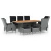 9dílný zahradní jídelní set s poduškami polyratan světle šedý 3060160