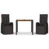 3dílný zahradní jídelní set černý polyratan a masivní akácie 3157606