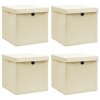 vidaXL Úložné boxy s víky 4 ks krémové 32 x 32 x 32 cm textil 288358