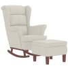 Houpací křeslo s opěradlem, krémový samet a masivní dřevo 3121239