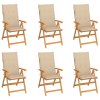 Zahradní židle 6 ks béžové podušky masivní teak 3065563