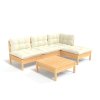 5dílná zahradní sedací souprava s krémovými poduškami borovice 3096304