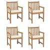 Zahradní židle 4 ks s krémovými poduškami masivní teak 3073006