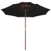 Dvoupatrový slunečník s dřevěnou tyčí černý 270 cm 313766
