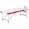 Skládací masážní stůl se 2 zónami hliník bílo-růžový