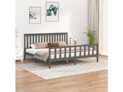 Posteľný rám s čelom sivý 200x200 cm masívna borovica 3188228