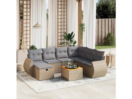 8-dielna záhr.sedacia súprava s vankúšmi mix béžovej polyratan 3265077