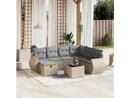 8-dielna záhr.sedacia súprava s vankúšmi mix béžovej polyratan 3264155