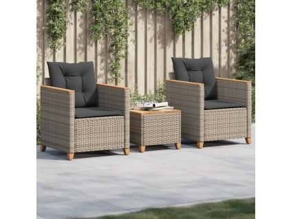 3-diel. bistro súprava s vankúšmi sivá polyratan akáciové drevo 366314