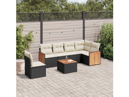 7-dielna záhradná súprava pohoviek s vankúšmi čierna polyratan 3227701