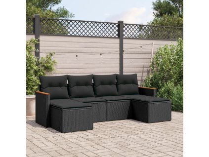 6-dielna záhradná súprava pohoviek s vankúšmi čierna polyratan 3258618