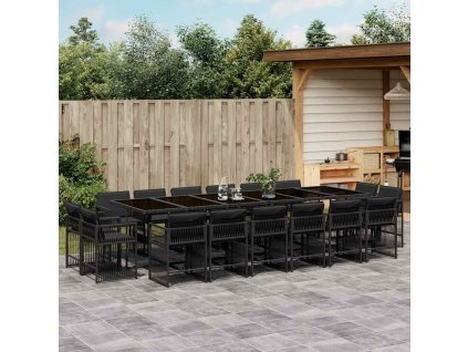 17-dielna záhr. jedálenská súprava s vankúšmi čierna polyratan 3211783