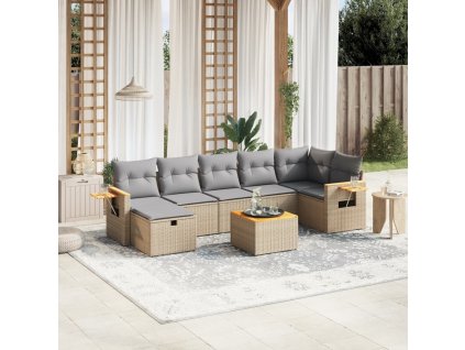 8-dielna záhr.sedacia súprava s vankúšmi mix béžovej polyratan 3265539