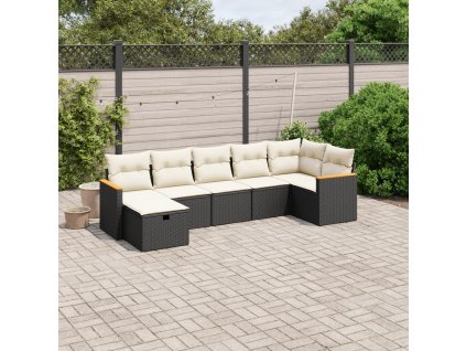 7-dielna záhradná súprava pohoviek s vankúšmi čierna polyratan 3265312