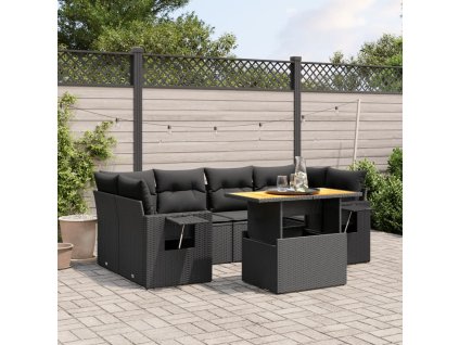 7-dielna záhradná súprava pohoviek s vankúšmi čierna polyratan 3271650