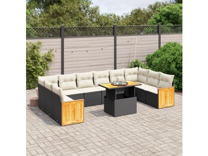 11-dielna záhradná sedacia súprava vankúše polyratan čierna 3274129