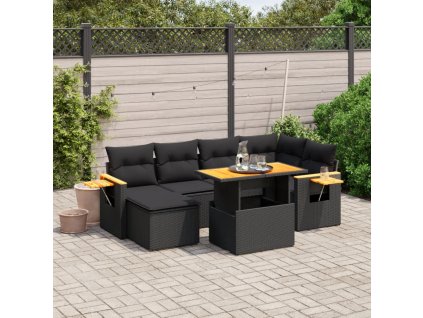 7-dielna záhradná súprava pohoviek s vankúšmi čierna polyratan 3273617