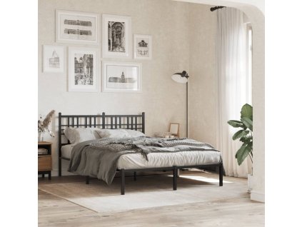 Kovový rám postele s čelom čierny 135x190 cm 376323