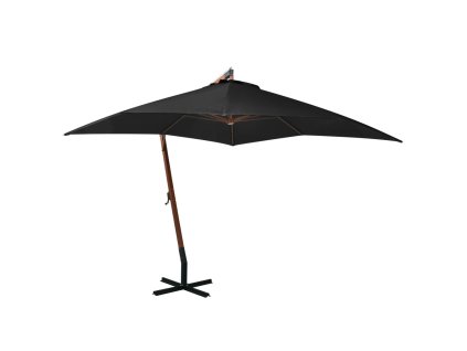 Závesný záhradný slnečník+ tyč, čierny 3x3 m, jedľový masív 313778