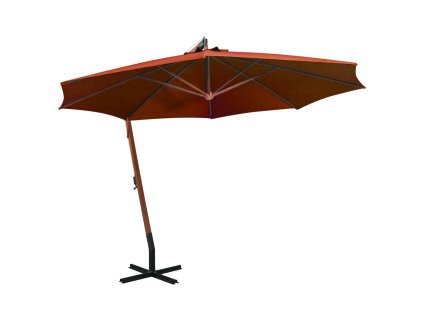 Závesný záhradný slnečník+ tyč, tehlový 3,5x2,9m, jedľový masív 313771