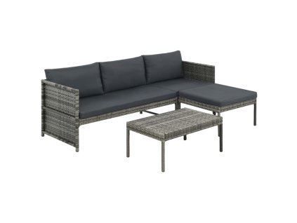 3-dielna záhradná sedacia súprava s vankúšmi sivá polyratanová 44480
